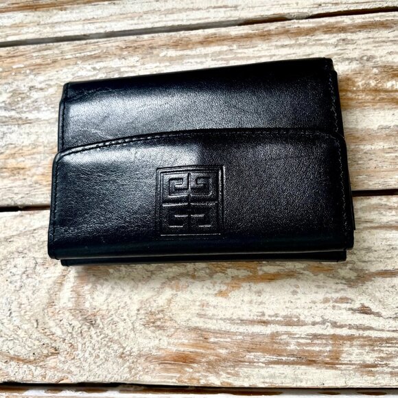 Authentic GIVENCHY Bi-fold Leather Small Wallet Logo Black w Snap Coin UNISEX - Picture 9 of 11